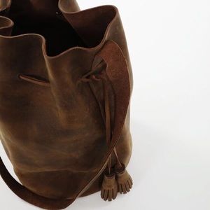 Designer Real Brown Leather Oversized Bucket Bag